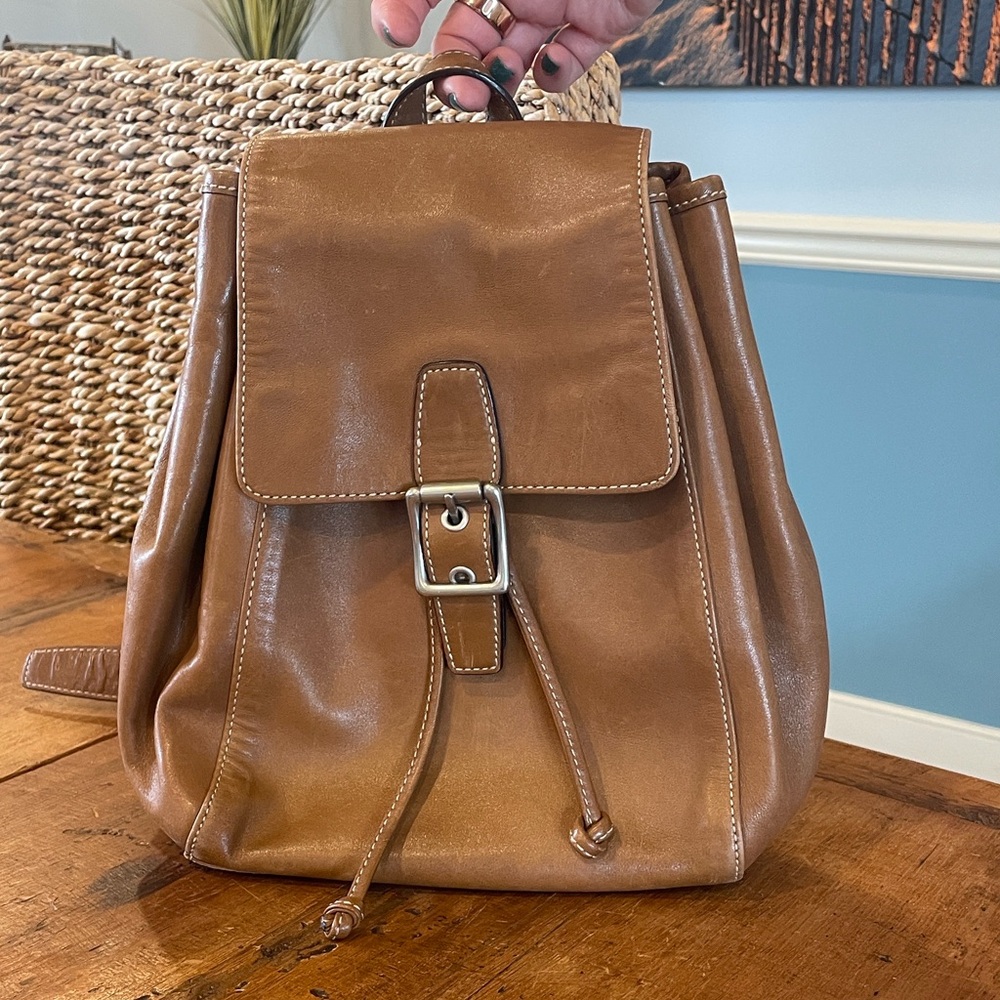 Coach Classic Tan Leather Drawstring Backpack